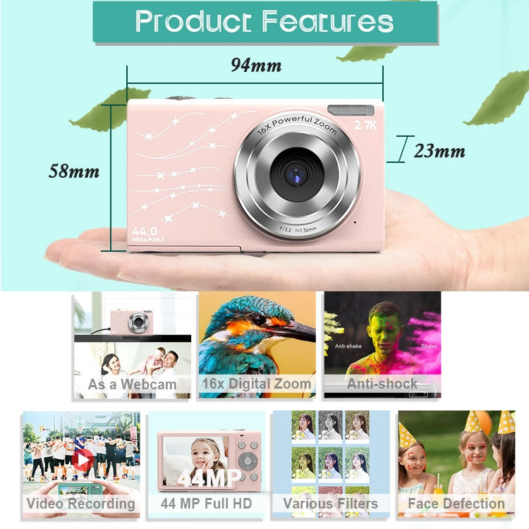 DC402 2.4 inch 44MP 16X Zoom 2.7K Full HD Digital Camera Children Card Camera, UK Plug (Black) - Consumer Electronics by buy2fix | Online Shopping UK | buy2fix