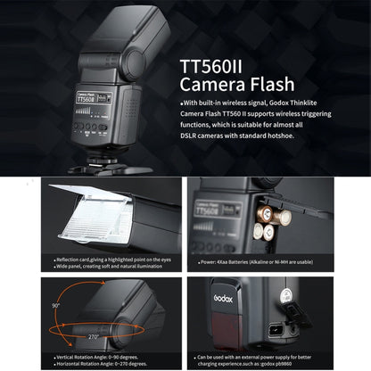 Godox TT560II Wireless 433MHz GN38 Camera Flash Speedlite Light (Black) - Shoe Mount Flashes by Godox | Online Shopping UK | buy2fix