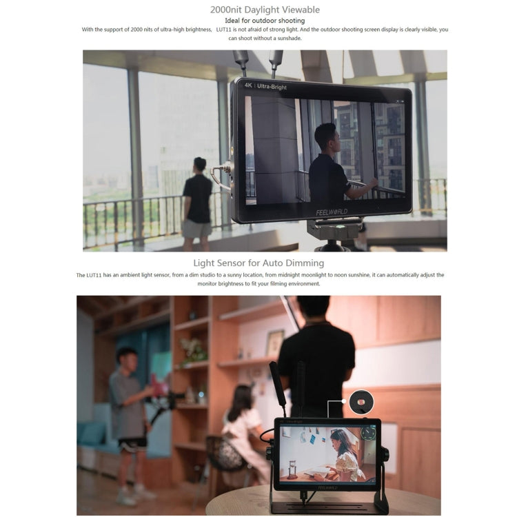 FEELWORLD LUT11 10.1 inch Ultra High Bright 2000nit Touch Screen DSLR Camera Field Monitor, 4K HDMI Input Output 1920 x 1200 IPS Panel(EU Plug) - On-camera Monitors by FEELWORLD | Online Shopping UK | buy2fix