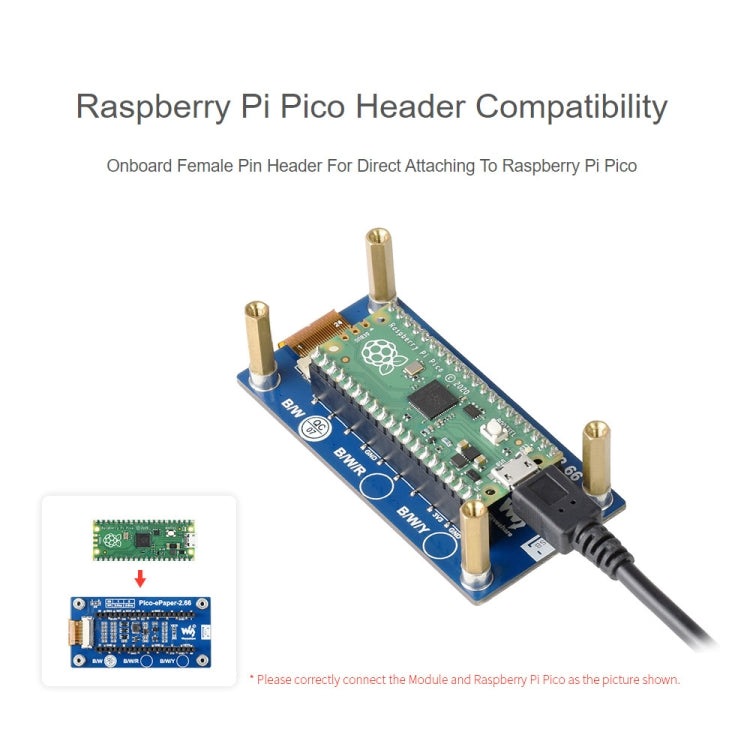 Waveshare 2.66 inch 296 x 152 Pixel Black / White E-Paper E-Ink Display Module for Raspberry Pi Pico, SPI Interface - Modules Expansions Accessories by WAVESHARE | Online Shopping UK | buy2fix