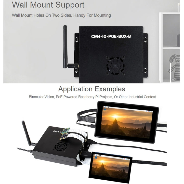 Waveshare PoE Mini-Computer Type B Base Box with Metal Case & Cooling Fan for Raspberry Pi CM4(US Plug) - Mini PC Accessories by WAVESHARE | Online Shopping UK | buy2fix