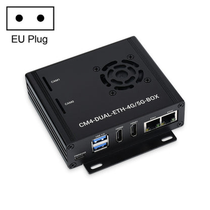 Waveshare Dual Gigabit Ethernet 5G/4G Computer Box with Cooling Fan for Raspberry Pi CM4(EU Plug) - Mini PC Accessories by WAVESHARE | Online Shopping UK | buy2fix