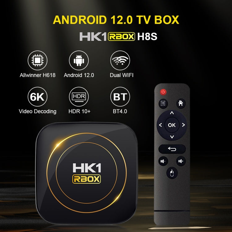 HK1 RBOX-H8S 4K Ultra HD Android 12.0 Smart TV Box with Remote Control, Allwinner H618 Quad-Core, 4GB+64GB(EU Plug) - Others by buy2fix | Online Shopping UK | buy2fix