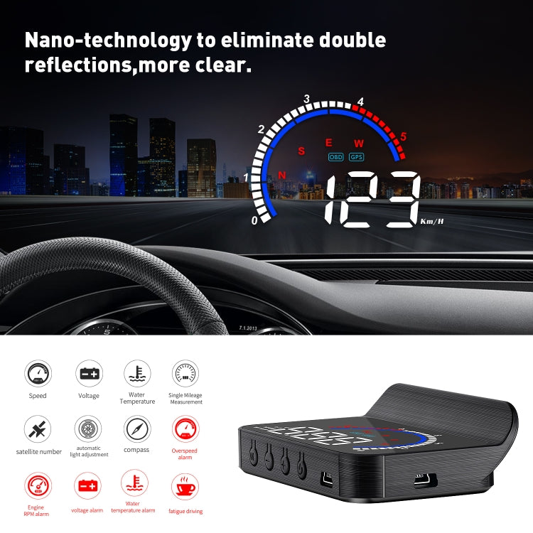 M13 Plus OBD2 + GPS Mode Car Head-up Display HUD Overspeed / Speed / Water Temperature Alarm / Eliminate Fault Codes -  by buy2fix | Online Shopping UK | buy2fix