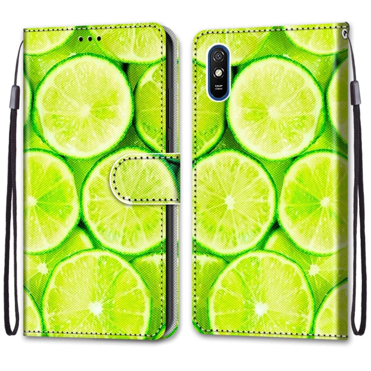 For Xiaomi Redmi 9A Coloured Drawing Cross Texture Horizontal Flip PU Leather Case with Holder & Card Slots & Wallet & Lanyard(Green Lemon) - Xiaomi Cases by buy2fix | Online Shopping UK | buy2fix