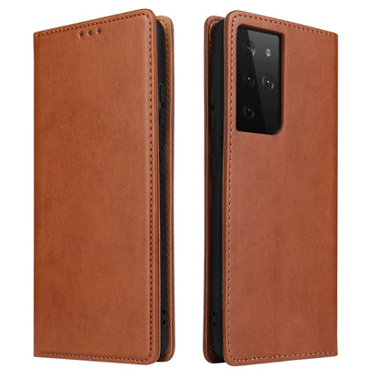 For Samsung Galaxy S21 Ultra 5G Fierre Shann PU Genuine Leather Texture Horizontal Flip Leather Case with Holder & Card Slots & Wallet(Brown) - Galaxy S21 Ultra 5G Cases by FIERRE SHANN | Online Shopping UK | buy2fix