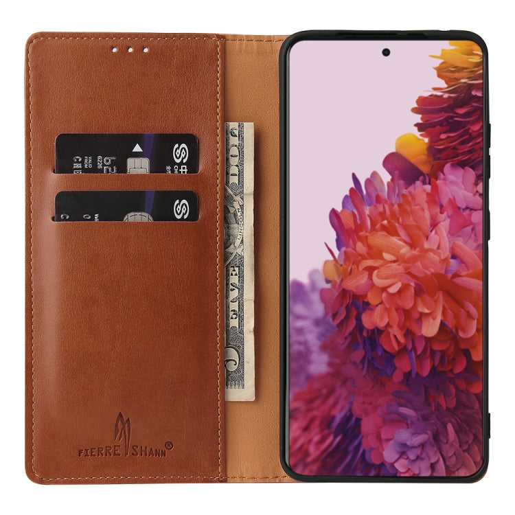 For Samsung Galaxy S21 Ultra 5G Fierre Shann PU Genuine Leather Texture Horizontal Flip Leather Case with Holder & Card Slots & Wallet(Brown) - Galaxy S21 Ultra 5G Cases by FIERRE SHANN | Online Shopping UK | buy2fix