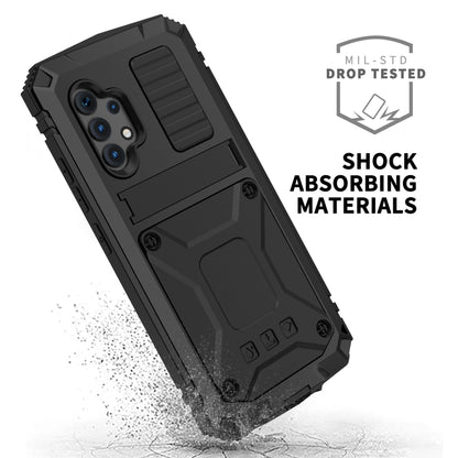 For Samsung Galaxy A32 4G R-JUST Waterproof Shockproof Dustproof Metal + Silicone Protective Case with Holder(Black) - Samsung Accessories by R-JUST | Online Shopping UK | buy2fix