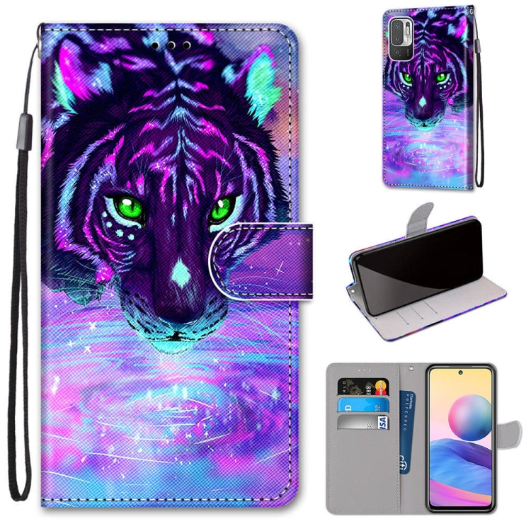 For Xiaomi Redmi Note 10 5G Coloured Drawing Cross Texture Horizontal Flip PU Leather Case with Holder & Card Slots & Wallet & Lanyard(Tiger Drinking Water) - Xiaomi Cases by buy2fix | Online Shopping UK | buy2fix
