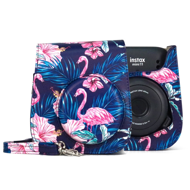 Flamingo Pattern Camera Bag with Shoulder Strap for Fujifilm Instax mini 11(Black Background) - Camera Accessories by buy2fix | Online Shopping UK | buy2fix
