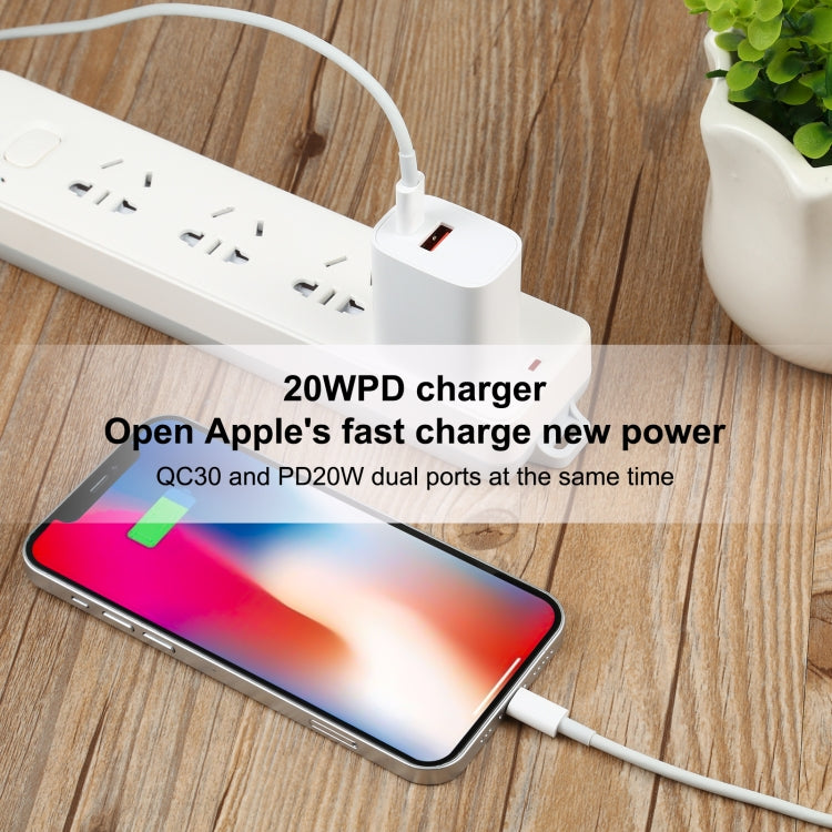 U087 20W USB-C / Type-C + USB Ports Charger with 100W Type-C to 8 Pin Fast Charging Cable 2m, US Plug - USB Charger by buy2fix | Online Shopping UK | buy2fix