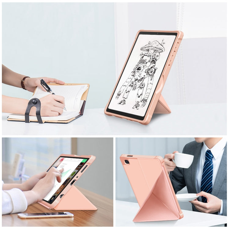 For Samsung Galaxy Tab A7 Lite 8.7 T220 / T225 Cloth Texture Multi-folding Horizontal Flip PU Leather Shockproof Case with Holder(Rose Gold) - Samsung Accessories by buy2fix | Online Shopping UK | buy2fix