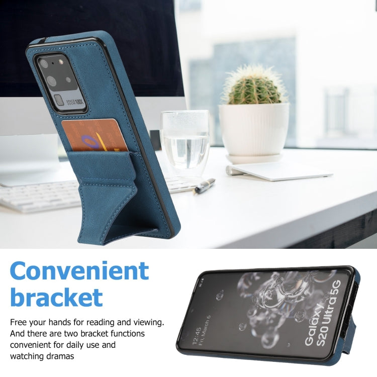 For Samsung Galaxy S20 Ultra-thin Shockproof Protective Case with Holder & Metal Magnetic Function(Blue) - Samsung Accessories by buy2fix | Online Shopping UK | buy2fix