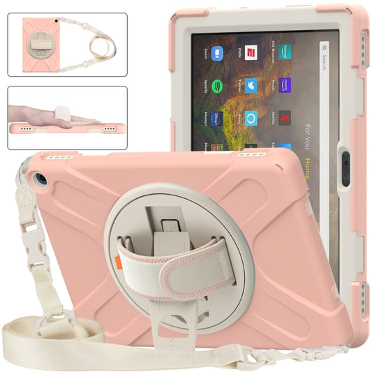 For Amazon Kindle Fire HD 10 2021 Silicone + PC Protective Case with Holder & Shoulder Strap(Rose Gold) - Mobile Accessories by buy2fix | Online Shopping UK | buy2fix