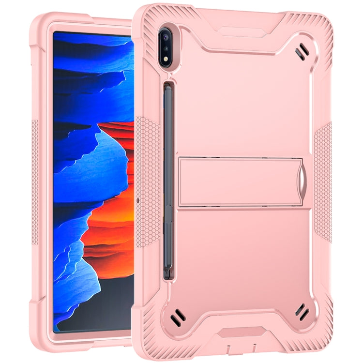 For Samsung Galaxy Tab S8 / Galaxy Tab S7 Silicone + PC Shockproof Protective Case with Holder(Rose Gold) - Galaxy Tab S8 Cases by buy2fix | Online Shopping UK | buy2fix