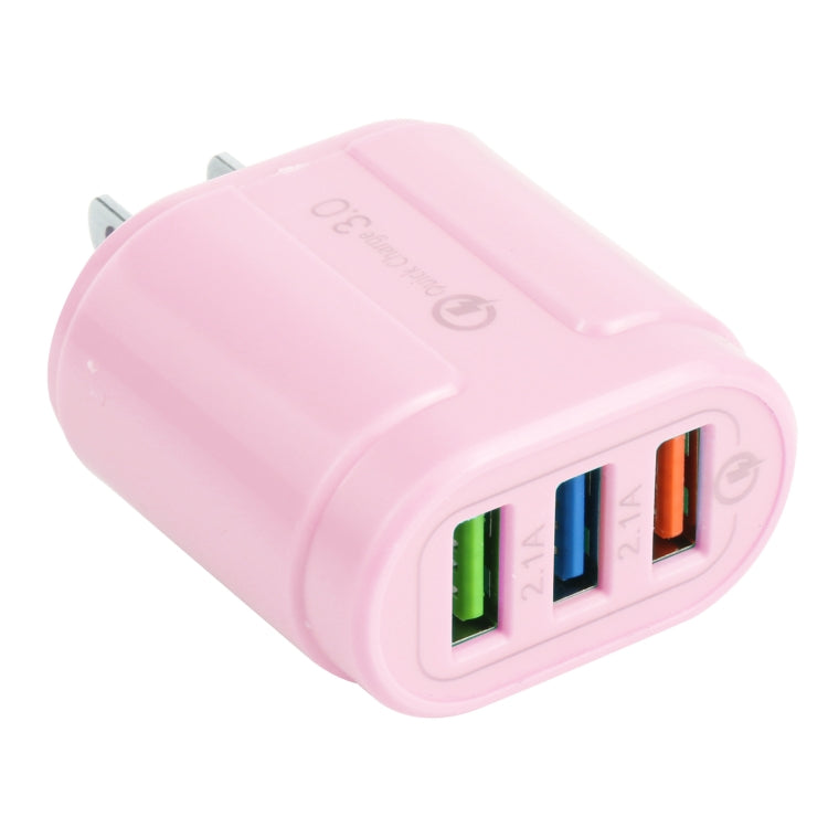 13-222 QC3.0 USB + 2.1A Dual USB Ports Macarons Travel Charger, US Plug(Pink) - Mobile Accessories by buy2fix | Online Shopping UK | buy2fix