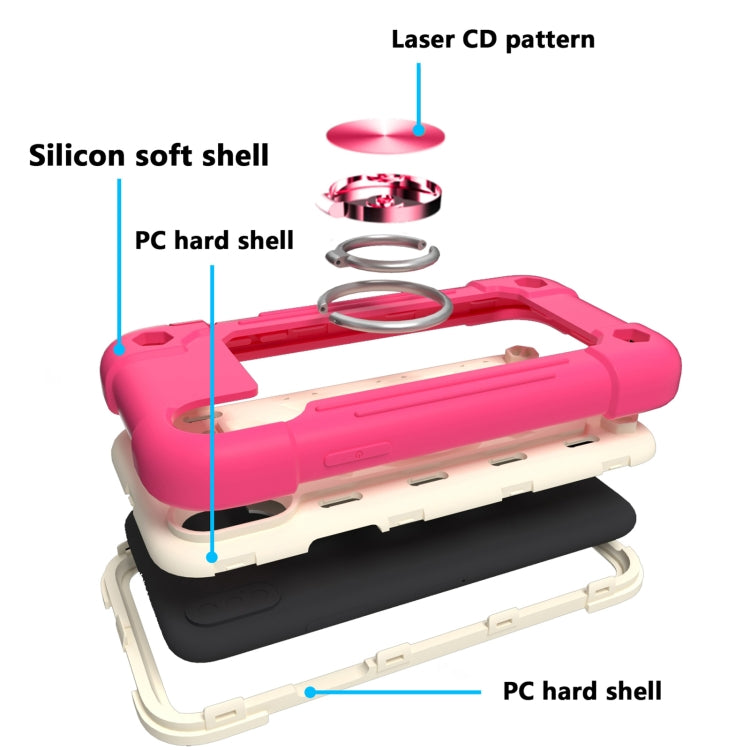 For iPhone X / XS Shockproof Silicone + PC Protective Case with Dual-Ring Holder(Rose Red) - More iPhone Cases by buy2fix | Online Shopping UK | buy2fix