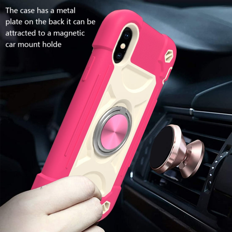 For iPhone X / XS Shockproof Silicone + PC Protective Case with Dual-Ring Holder(Rose Red) - More iPhone Cases by buy2fix | Online Shopping UK | buy2fix