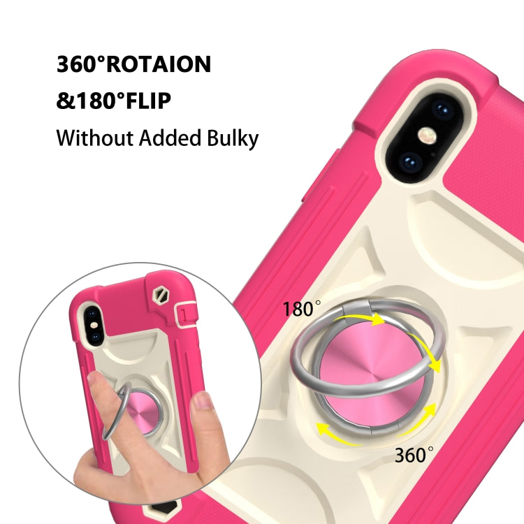 For iPhone X / XS Shockproof Silicone + PC Protective Case with Dual-Ring Holder(Rose Red) - More iPhone Cases by buy2fix | Online Shopping UK | buy2fix