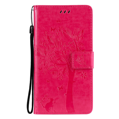 For Huawei P50 Pro Tree & Cat Pattern Pressed Printing Horizontal Flip PU Leather Case with Holder & Card Slots & Wallet & Lanyard(Rose Red) - Huawei Cases by buy2fix | Online Shopping UK | buy2fix