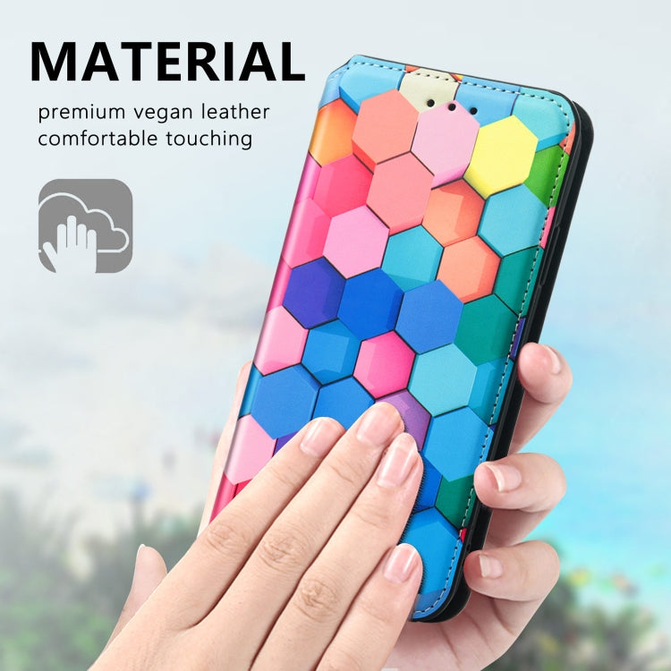 For iPhone 12 / 12 Pro Colored Drawing Magnetic Horizontal Flip PU Leather Case with Holder & Card Slots & Wallet(Color Honeycomb) - iPhone 12 / 12 Pro Cases by buy2fix | Online Shopping UK | buy2fix