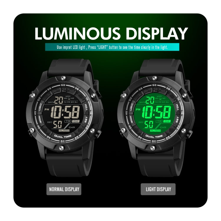 SKMEI 1762 Triplicate Round LED Dual Time Digital Display Waterproof Luminous Electronic Watch(Black) - LED Digital Watches by SKMEI | Online Shopping UK | buy2fix