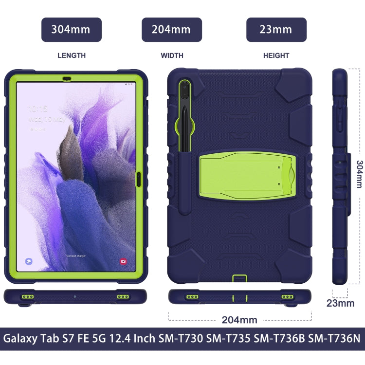 For Samsung Galaxy Tab S7+/ Tab S7 FE / Tab S8+ 3-Layer Protection Screen Frame + PC + Silicone Combination Case with Holder(NavyBlue+Lime) - Other Galaxy Tab PC by buy2fix | Online Shopping UK | buy2fix