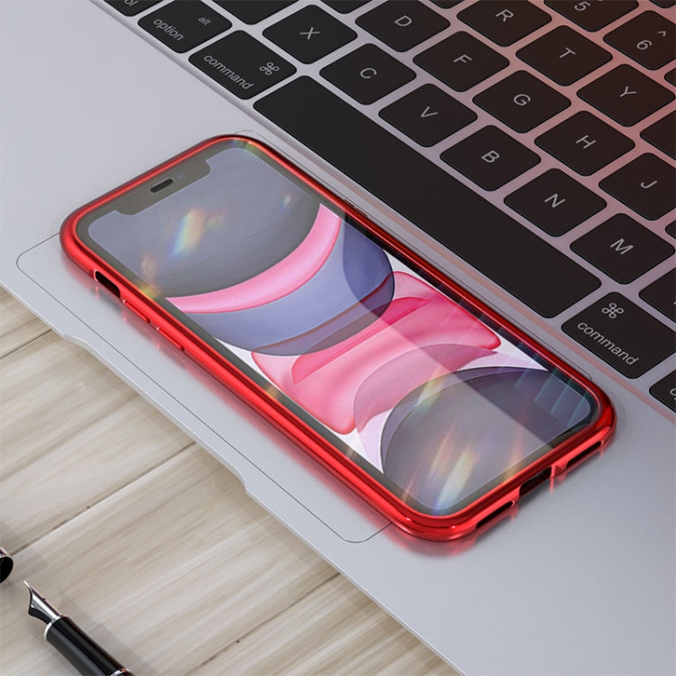 For iPhone 11 Pro Ultra Slim Double Sides Magnetic Adsorption Angular Frame Tempered Glass Magnet Flip Case(Gold) - Apple Accessories by buy2fix | Online Shopping UK | buy2fix