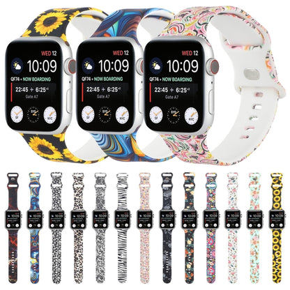 8-buckle Printed Strap Watch Band For Apple Watch Series 8&7 41mm / SE 2&6&SE&5&4 40mm / 3&2&1 38mm(Black Background Rose) - Smart Wear by buy2fix | Online Shopping UK | buy2fix