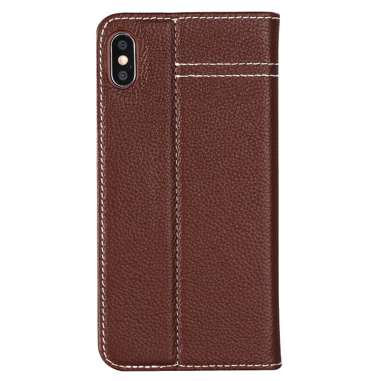 For iPhone XR GEBEI Top-grain Leather Horizontal Flip Protective Case with Holder & Card Slots(Brown) - More iPhone Cases by GEBEI | Online Shopping UK | buy2fix