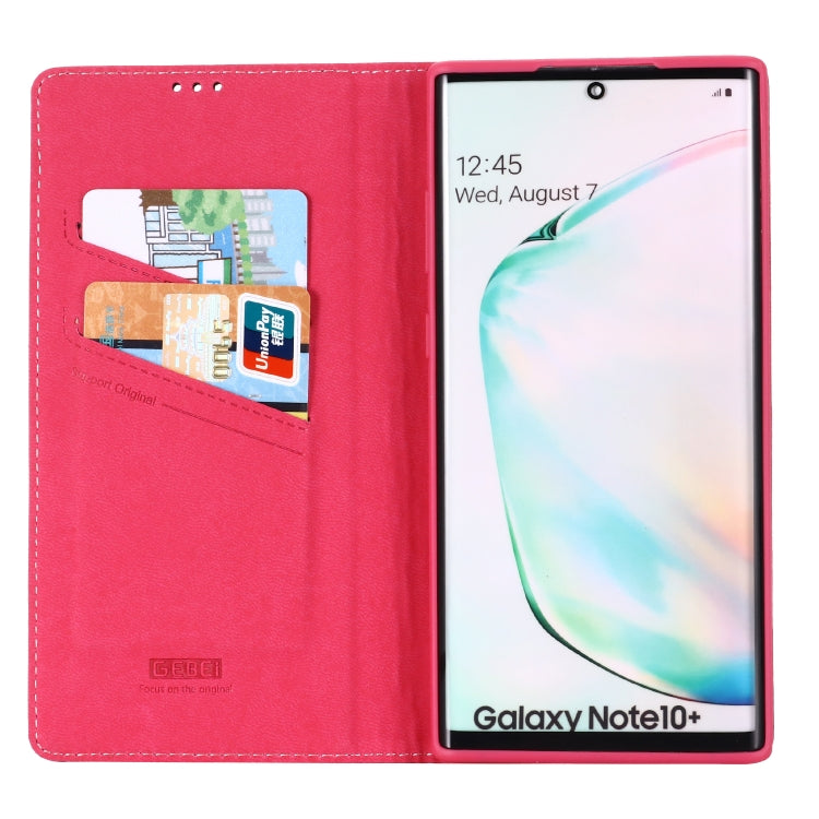 For Galaxy Note 10  GEBEI Top-grain Leather Horizontal Flip Protective Case with Holder & Card Slots(Rose Red) - Galaxy Phone Cases by GEBEI | Online Shopping UK | buy2fix