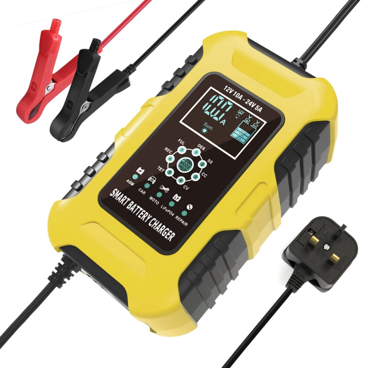 FOXSUR 10A 12V 7-segment Motorcycle / Car Smart Battery Charger, Plug Type:UK Plug(Yellow) - In Car by FOXSUR | Online Shopping UK | buy2fix