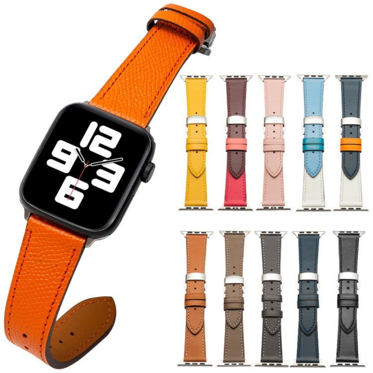 Butterfly Clasp  Top Layer Cowhide Leather Strap Watch Band For Apple Watch Ultra 49mm / Series 8&7 45mm / SE 2&6&SE&5&4 44mm / 3&2&1 42mm(Blue) - Watch Bands by buy2fix | Online Shopping UK | buy2fix