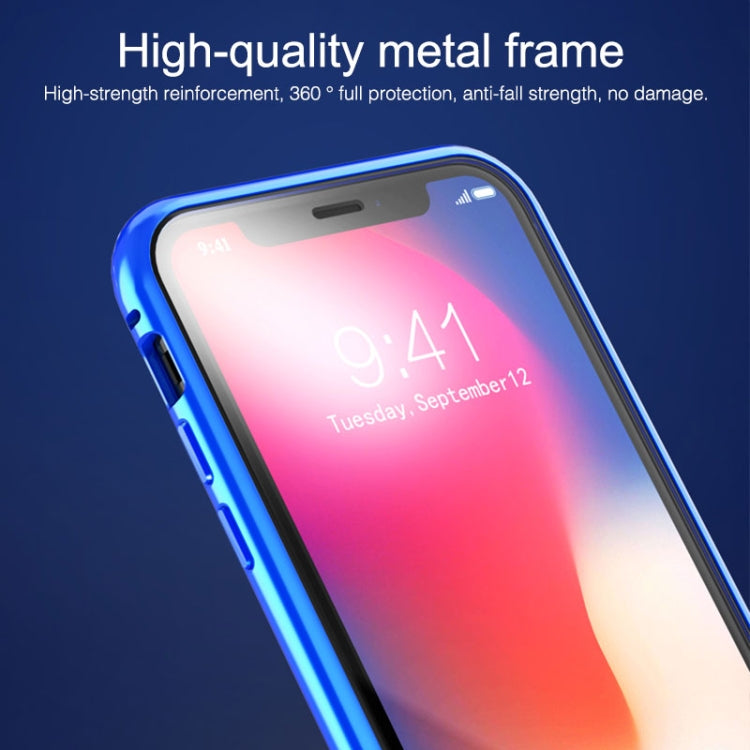 For iPhone X / XS Ultra Slim Double Sides Magnetic Adsorption Angular Frame Tempered Glass Magnet Flip Case(Gold) - Apple Accessories by buy2fix | Online Shopping UK | buy2fix