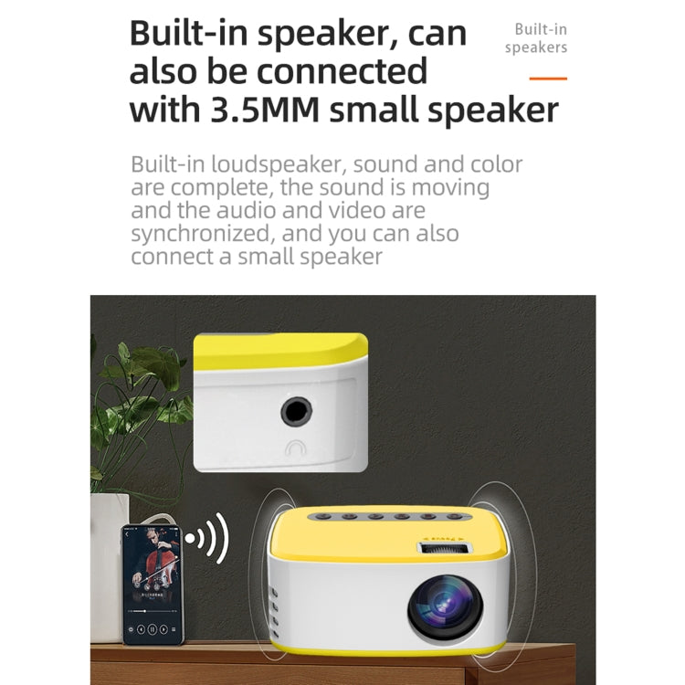 T20 320x240 400 Lumens Portable Home Theater LED HD Digital Projector, Same Screen Version, EU Plug(White Yellow) - Consumer Electronics by buy2fix | Online Shopping UK | buy2fix