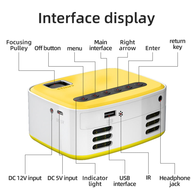 T20 320x240 400 Lumens Portable Home Theater LED HD Digital Projector, Same Screen Version, UK Plug(White Yellow) - Consumer Electronics by buy2fix | Online Shopping UK | buy2fix