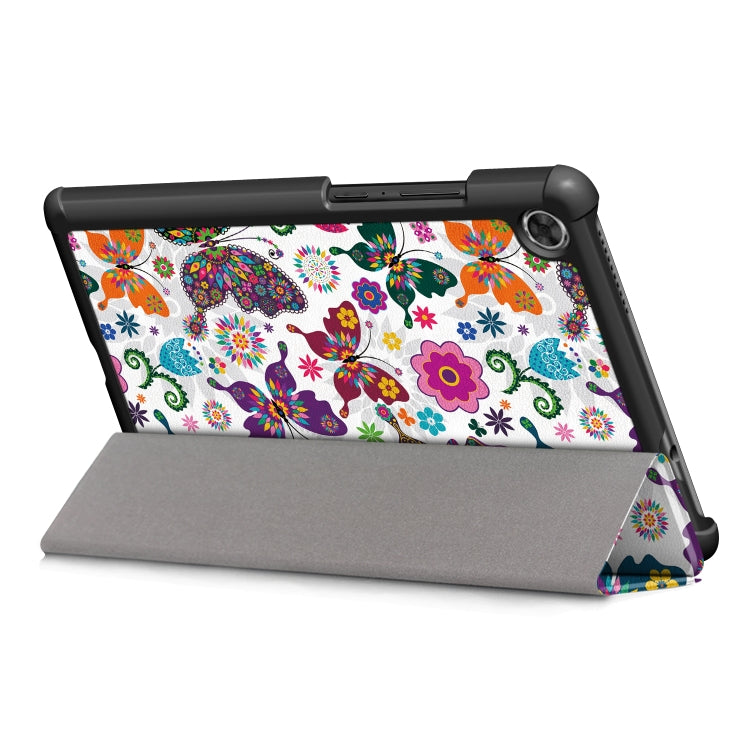 For Lenovo Tab M8 Coloured Drawing Pattern Horizontal Deformation Flip Leather Case with Three-folding Holder(Butterfly) - Mobile Accessories by buy2fix | Online Shopping UK | buy2fix