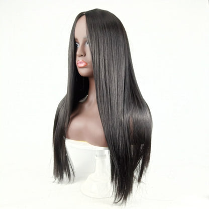 Centre-parted Long Straight Wig Headgear for Women(Black) - Wigs by buy2fix | Online Shopping UK | buy2fix