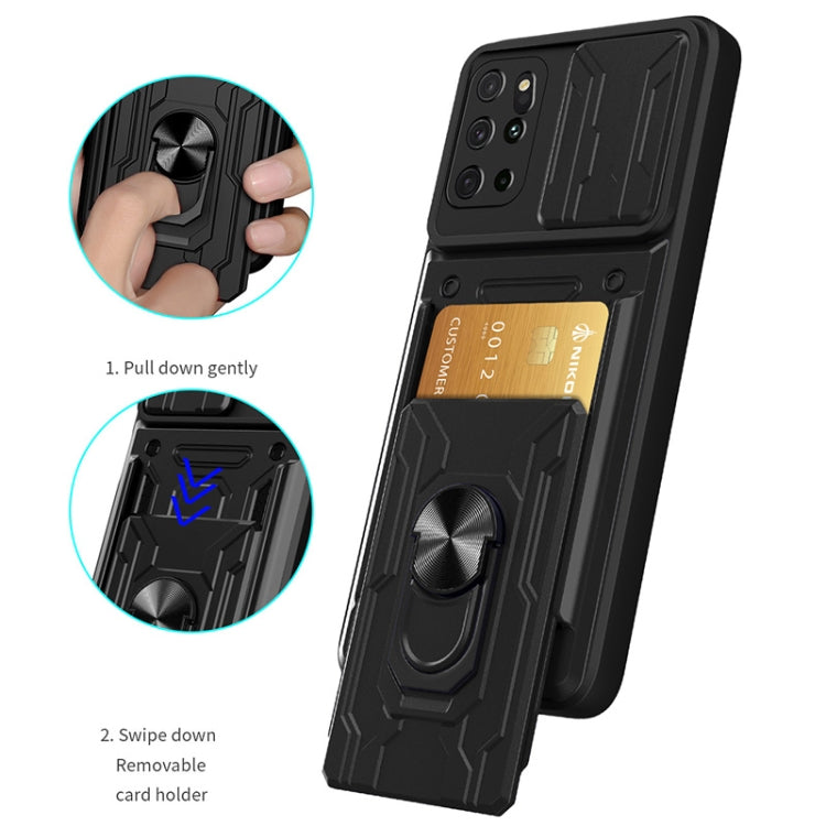 For Samsung Galaxy S20+ Camera Cover Phone Case with Card Slot & Holder(Black) - Galaxy Phone Cases by buy2fix | Online Shopping UK | buy2fix