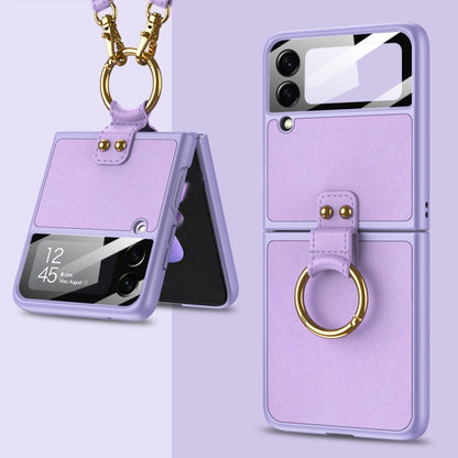 For Samsung Galaxy Z Flip3 5G GKK Ultra-thin PC + PU Phone Case with Ring & Strap(Purple) - Galaxy Phone Cases by GKK | Online Shopping UK | buy2fix