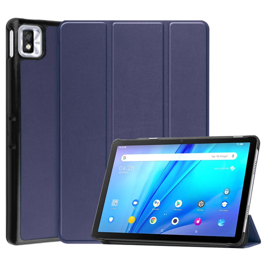 For TCL Tab 10s Three-folding Holder Custer Texture Leather Tablet Case(Dark Blue) - Others by buy2fix | Online Shopping UK | buy2fix