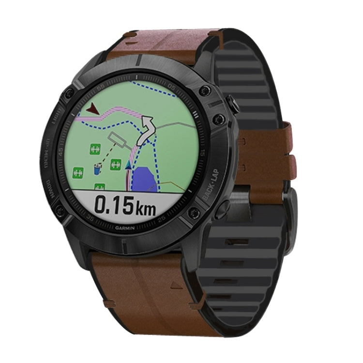 For Garmin Fenix 7X Silicone + Leather Quick Release Watch Band(Coffee) - Smart Wear by buy2fix | Online Shopping UK | buy2fix