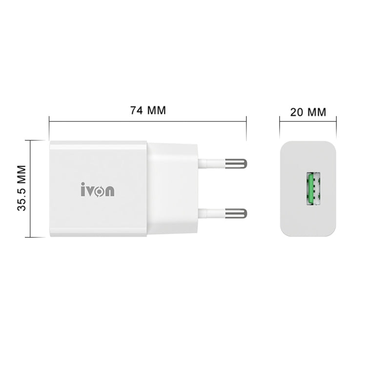 IVON AD-35 2 in 1 18W QC3.0 USB Port Travel Charger + 1m USB to Micro USB Data Cable Set, EU Plug(White) - USB Charger by IVON | Online Shopping UK | buy2fix