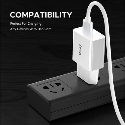 IVON AD-35 2 in 1 18W QC3.0 USB Port Travel Charger + 1m USB to Micro USB Data Cable Set, EU Plug(White) - USB Charger by IVON | Online Shopping UK | buy2fix