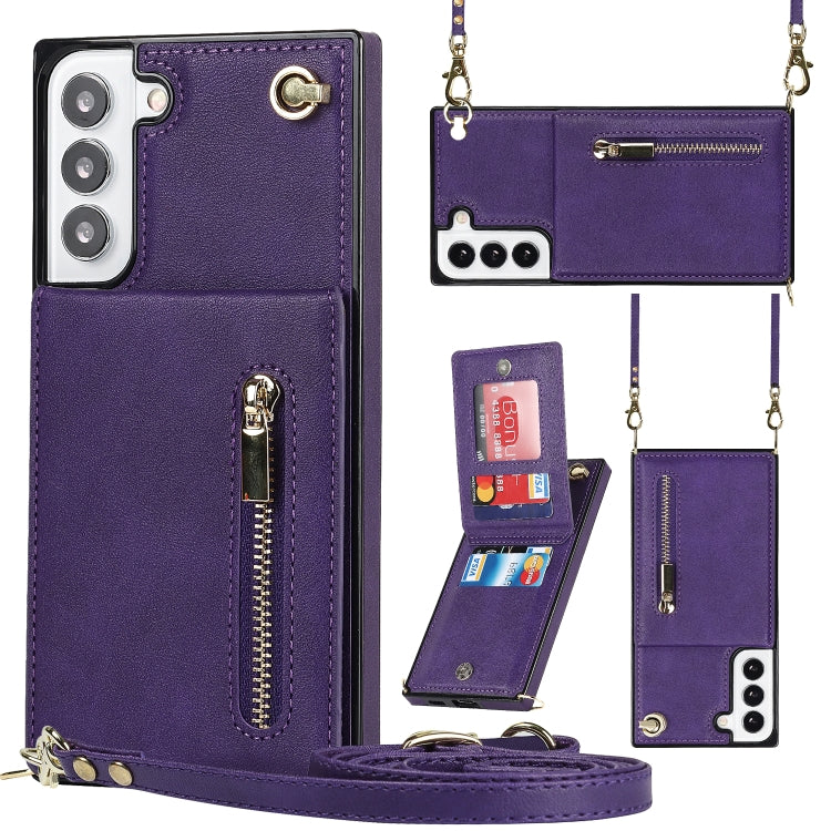 For Samsung Galaxy S22 5G Cross-body Square Zipper Card Holder Bag Phone Case(Purple) - Samsung Accessories by buy2fix | Online Shopping UK | buy2fix