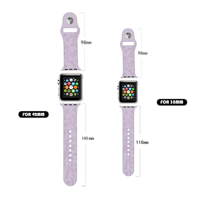 Butterflies Love Flower Embossing Silicone Watch Band For Apple Watch Series 8&7 41mm / SE 2&6&SE&5&4 40mm / 3&2&1 38mm(Lavender) - Smart Wear by buy2fix | Online Shopping UK | buy2fix