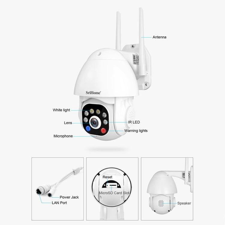 SriHome SH039B 3MP Sound and Light Alarm IP66 Waterproof Dome Camera, AU Plug - Dome Camera by SriHome | Online Shopping UK | buy2fix