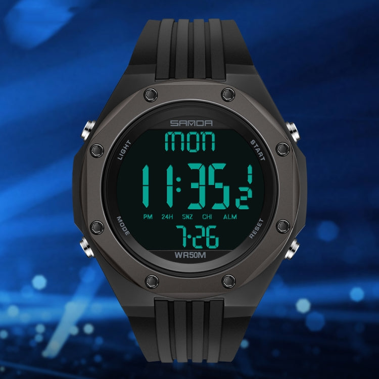 SANDA 6093 Waterproof Luminous Electronic Digital Watch(Black Silver) - LED Digital Watches by SANDA | Online Shopping UK | buy2fix