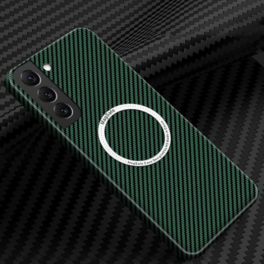 For Samsung Galaxy S22 5G Carbon Fiber Texture MagSafe Magnetic Phone Case(Green) - Galaxy S22 5G Cases by buy2fix | Online Shopping UK | buy2fix