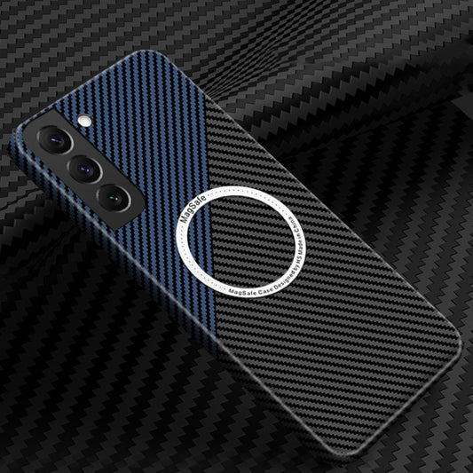 For Samsung Galaxy S22 5G Carbon Fiber Texture MagSafe Magnetic Phone Case(Black Blue) - Galaxy S22 5G Cases by buy2fix | Online Shopping UK | buy2fix